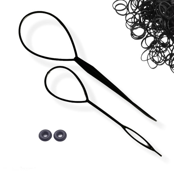 Kit de pose pour Perle de barbe et cheveux Viking - Stopper + poseur - Anneaux en caoutchouc 6mm, trou: 2mm - Noir + fil nylon transparent