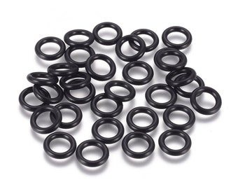 Kit de 10 Stopper pour la pose de Perle de barbe Viking - Anneaux en caoutchouc 10mm, trou: 6,2mm - Noir + fil nylon transparent