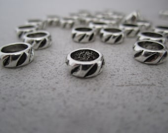 3 Perles de cheveux et barbe Viking anneau en métal, 8x3,5mm, trou 6mm - Argent antique - pour barbe, dreadlocks, bracelet, bijoux, celte