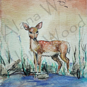 Original Watercolor Painting - Fawn, Wildlife Art