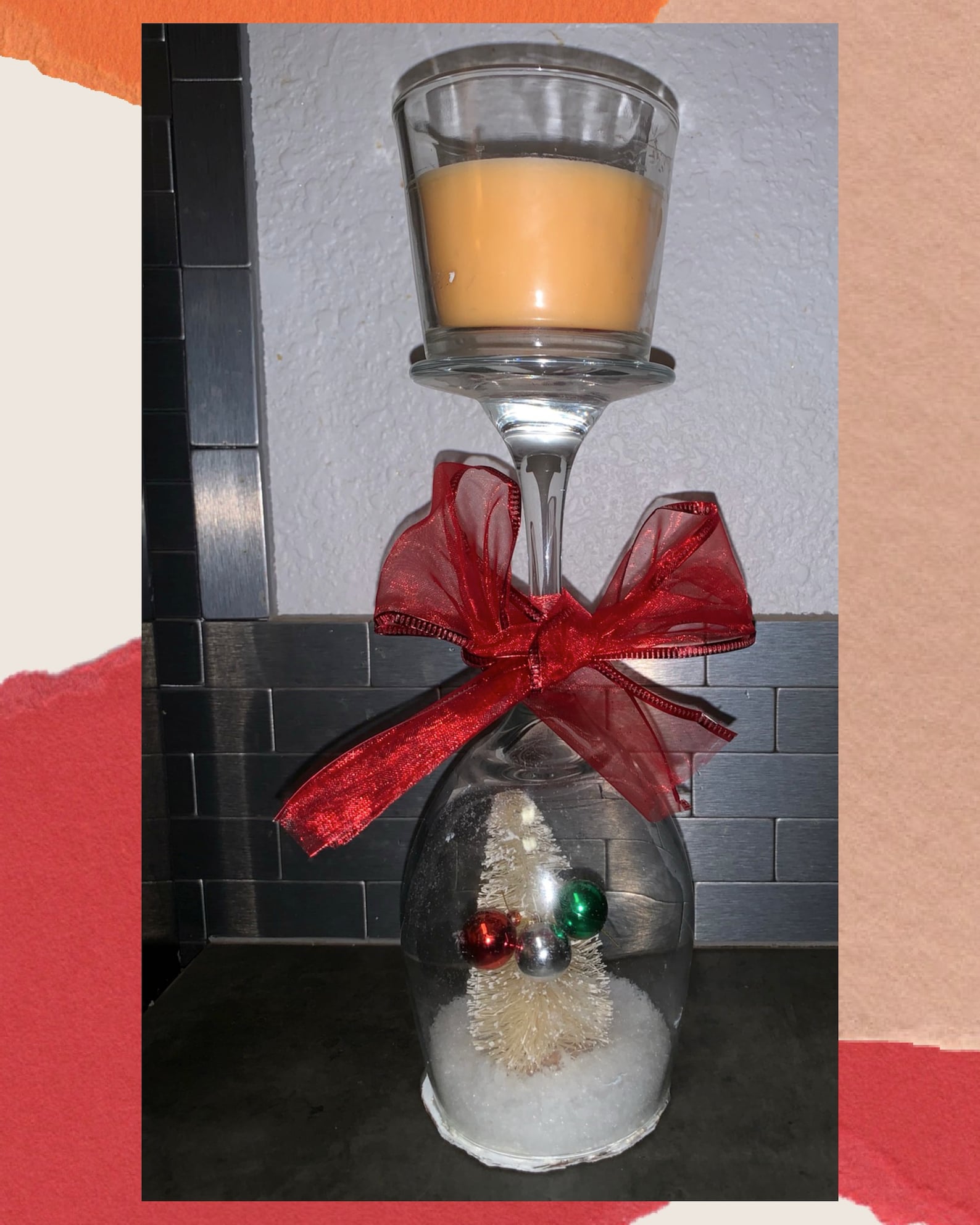 Wine glass snow globe & candle holder Etsy