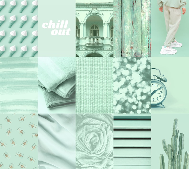 Mint Green Aesthetic Collage Kit Wall Decor Digital Soft Etsy