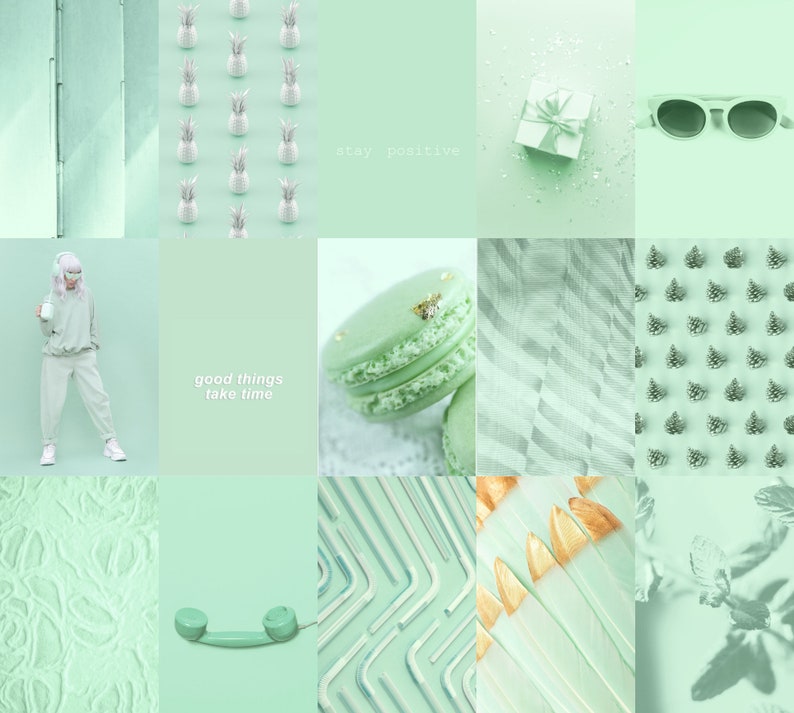 Mint Green Aesthetic Collage Kit Wall Decor Digital Soft Etsy