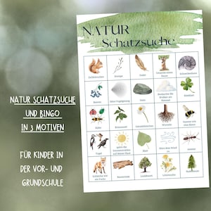 Naturschatzsuche/ 印刷可能な Natur-Bingo/ 3 枚のプリント/ Kleine Naturdetektive/ Achtsame Naturuche/ Wald & Wiese entdecken/ Natur erleben/ A4
