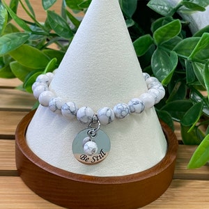 Howlite Beaded Custom Word Bracelet, Quote Jewelry, Healing Anxiety Mantra, Motivational Inspirational Quote,  Gifts for Her, Friends