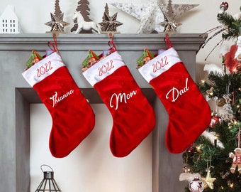 Personalized Soft Red Plush Christmas Stocking, 16" x 7", Custom Name, Stocking Stuffers, Holiday Gifts,  Christmas Decorations, Home Decor