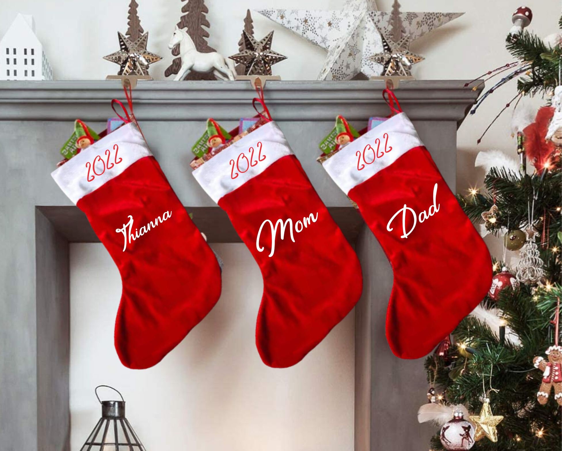 Personalized Soft Red Plush Christmas Stocking, 16" x 7", Custom Name, Stocking Stuffers, Holiday Gifts, Christmas Decorations, Home Decor