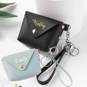 Porte-monnaie en cuir personnalisé avec porte-clés, Sac personnalisé en similicuir, Mini porte-clés portefeuille, Fête des Mères, Cadeau pour maman, Cadeau d'anniversaire, Soldes