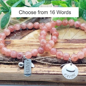 Sunstone Beaded Custom Word Bracelet, Quote Jewelry, Healing Anxiety Mantra, Motivational Inspirational Quote,  Gifts for Her, Friendship