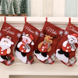 Personalized Kids Baby Pet Christmas Stocking with Custom Name, Snowman, Santa, Bear, Reindeer, Stocking Stuffers,  Holiday Gifts, On Sale