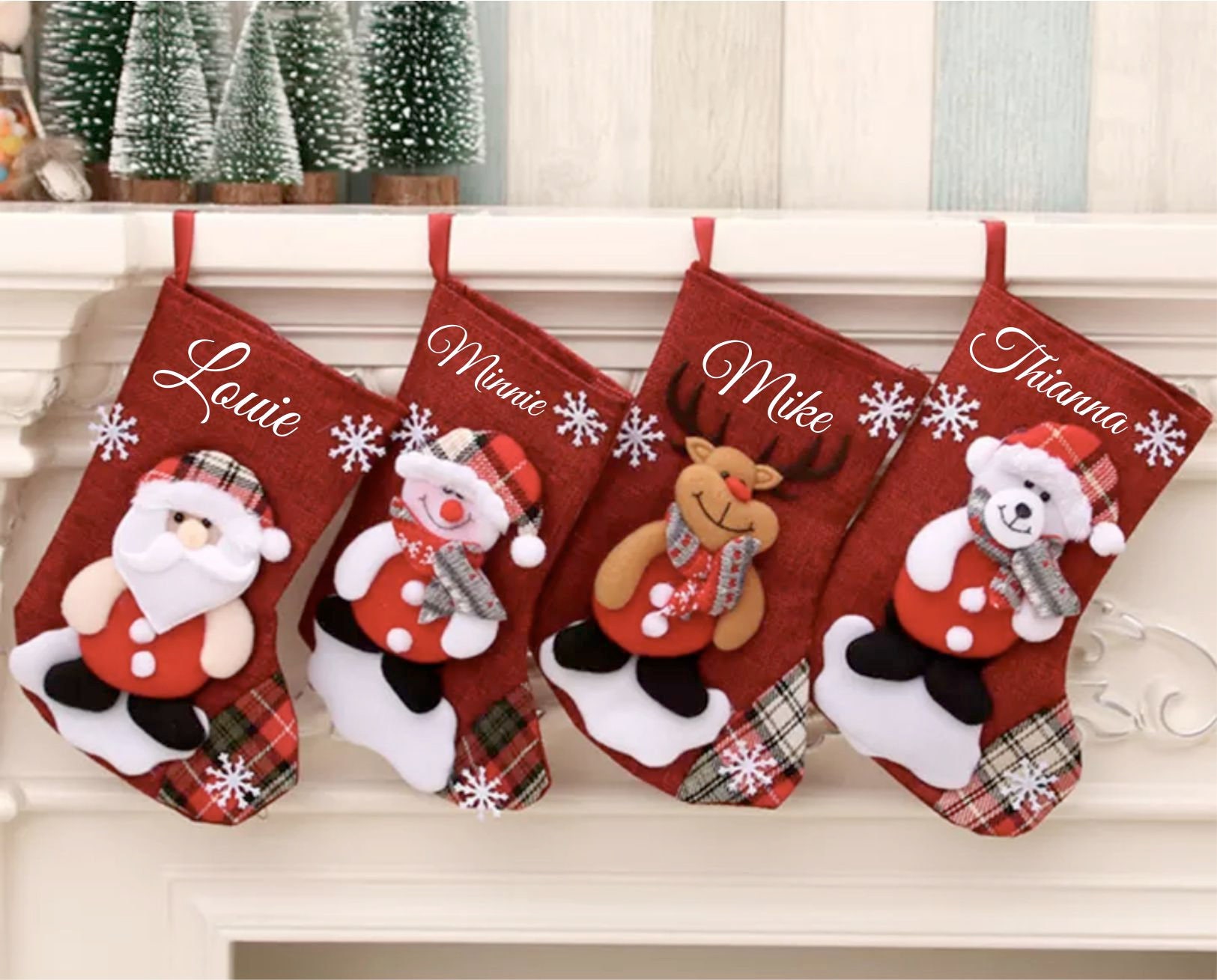 Personalized Kids Baby Pet Christmas Stocking with Custom Name, Snowman, Santa, Bear, Reindeer, Stocking Stuffers,  Holiday Gifts, On Sale