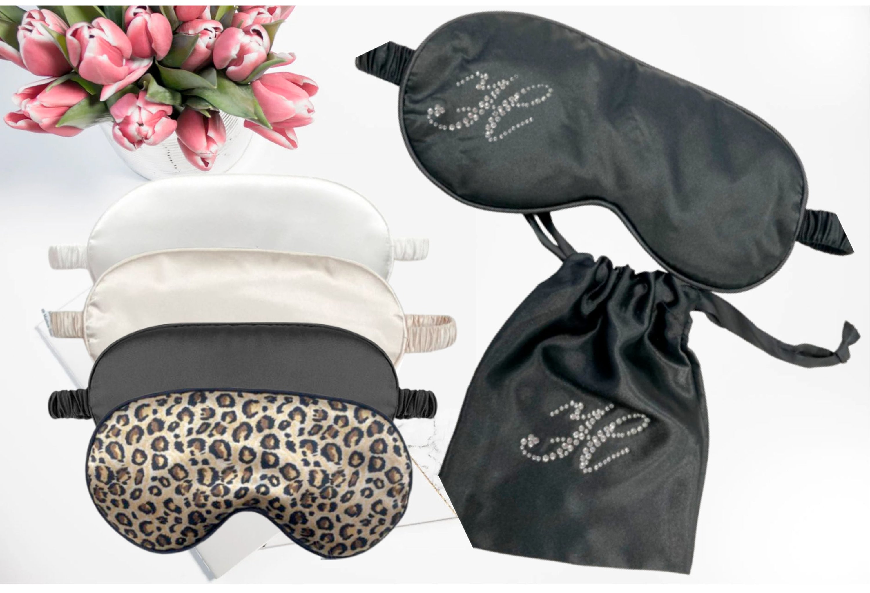 Custom Rhinestone Name Silk Sleep Mask, Satin Eye Mask with Pouch