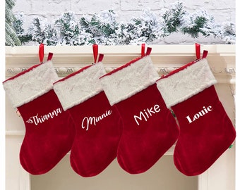 Super Soft Red Velvet Plush Christmas Stocking, 14" x 7", Personalised Name, Stocking Stuffers, Holiday Gift,  Christmas Decorations, Sale