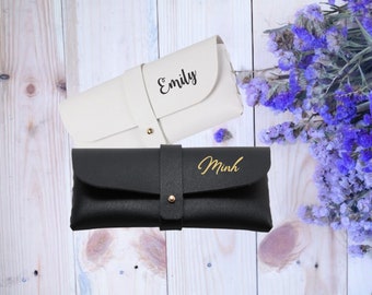 Personalized Leather Glasses Case, Custom Glasses Holder, Bride & Groom, Wedding Favor, Gift for Grandparent, Monogram Case, Hard Shell Case