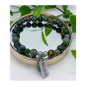 BELIEVE Fancy Jasper Beaded Custom Word Bracelet, Quote Jewelry, Healing Anxiety Mantra, Motivational Inspirational Quote,  Gifts for Her