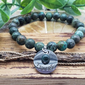 African Turquoise Beaded Custom Word Bracelet, Quote Jewelry, Healing Anxiety Mantra, Motivational Inspirational Quote,  Gifts for Her