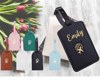 Personalized Faux Leather Luggage Tag, Adventure Travel Accessory