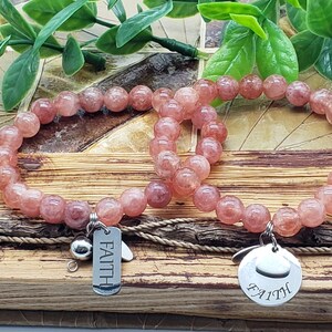 8mm Sunstone Beaded Custom Word Bracelet, Quote Jewelry, Healing Anxiety Mantra, Motivational Inspirational Quote,  Gifts for Her