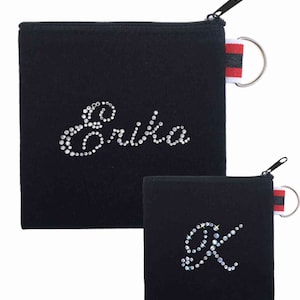 Personalized Rhinestone Monogram  Square Pouch, Cotton Canvas, Coin or Face Mask Bag, Personalised Money Bag, Custom Bling Intial Pouch
