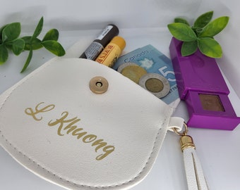 Personalized Vegan Leather Coin Purse, Tassel Zipper Pouch