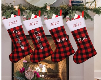 Personalized Red Plaid Felt Christmas Stocking, 16x7 Inch, Custom Name, Stocking Stuffers, Christmas Holiday Gifts, Christmas Decoration