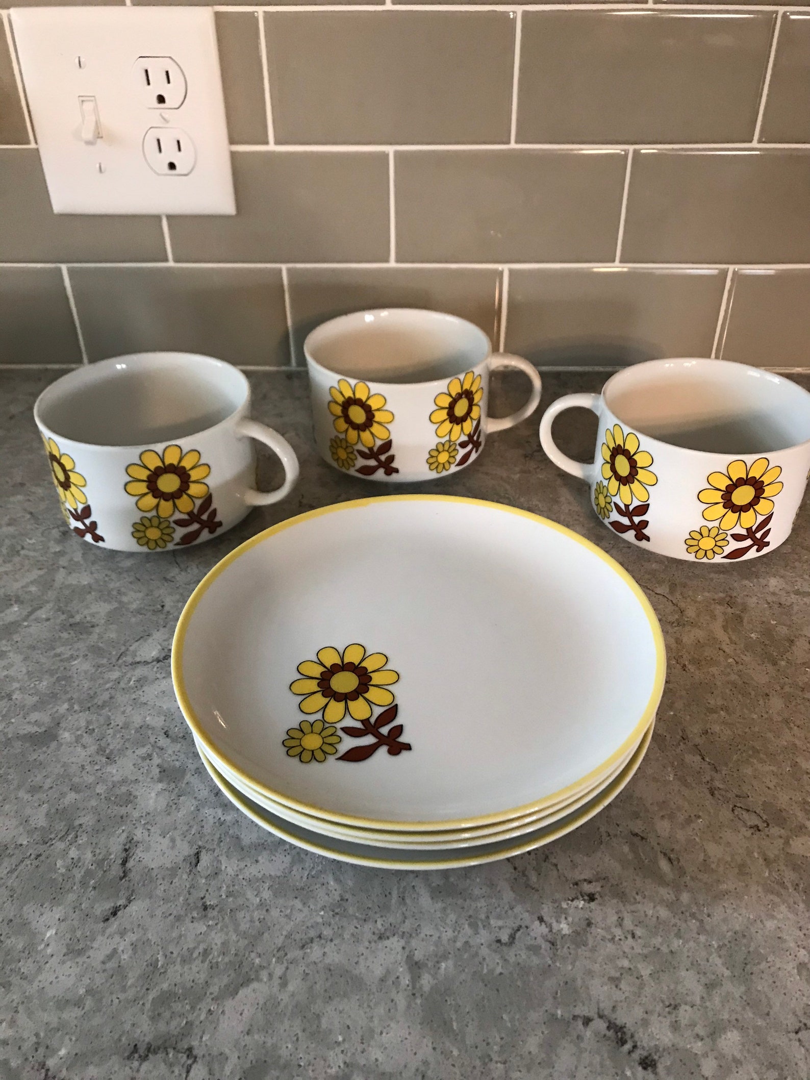 Vintage soup cups and sandwich plates. Retro mid century. Etsy