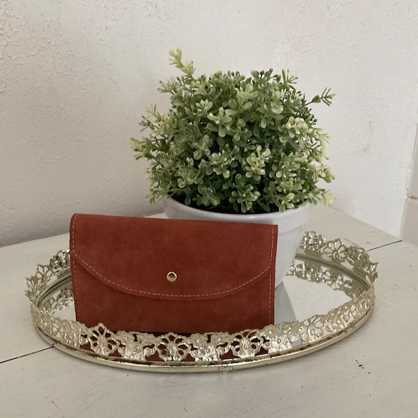 pochette vintage pour femme en cuir suédé beige véritable daim