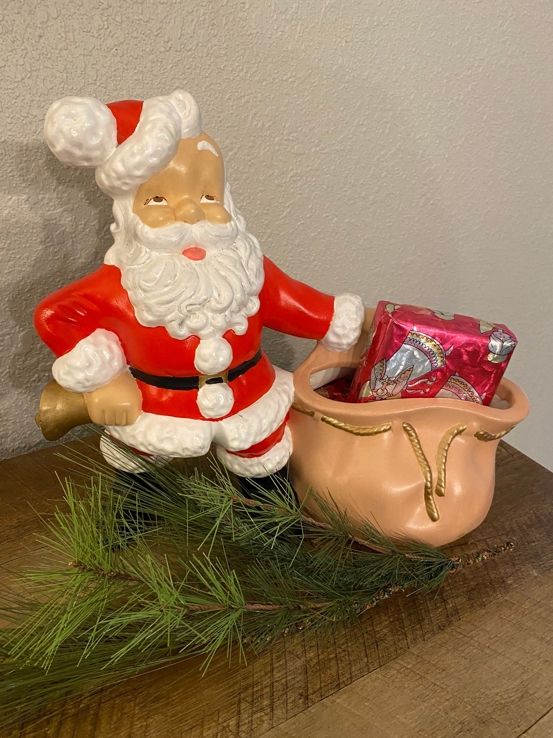 Vintage Ceramic Santa with Bell and Bag Atlantic Mold Hand painted