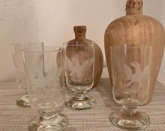 Etched Eagle on Wreath Heavy Footed Glassware Set of 4