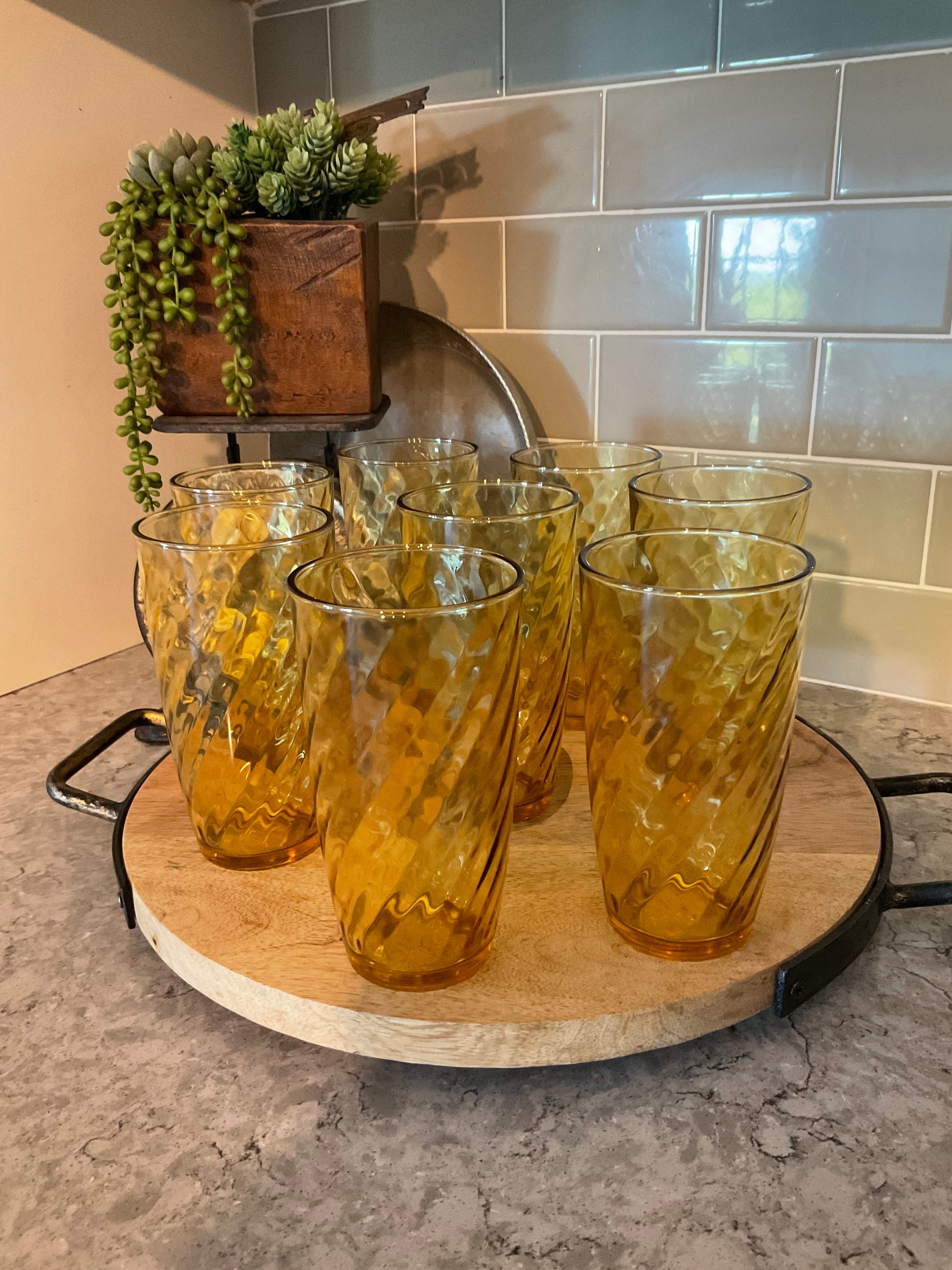 Vintage Amber Swirl Drinking Glasses Etsy