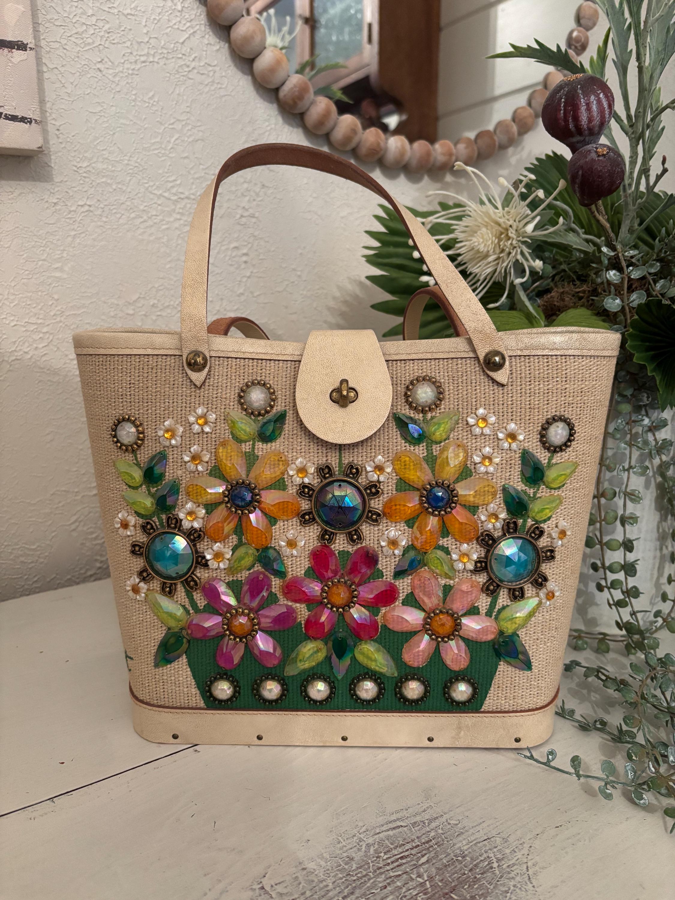 Vintage Enid Collins Flower Basket Jeweled Flower Canvas Purse - Etsy