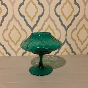 Vintage Turquoise Green Glass Vase Hand Blown
