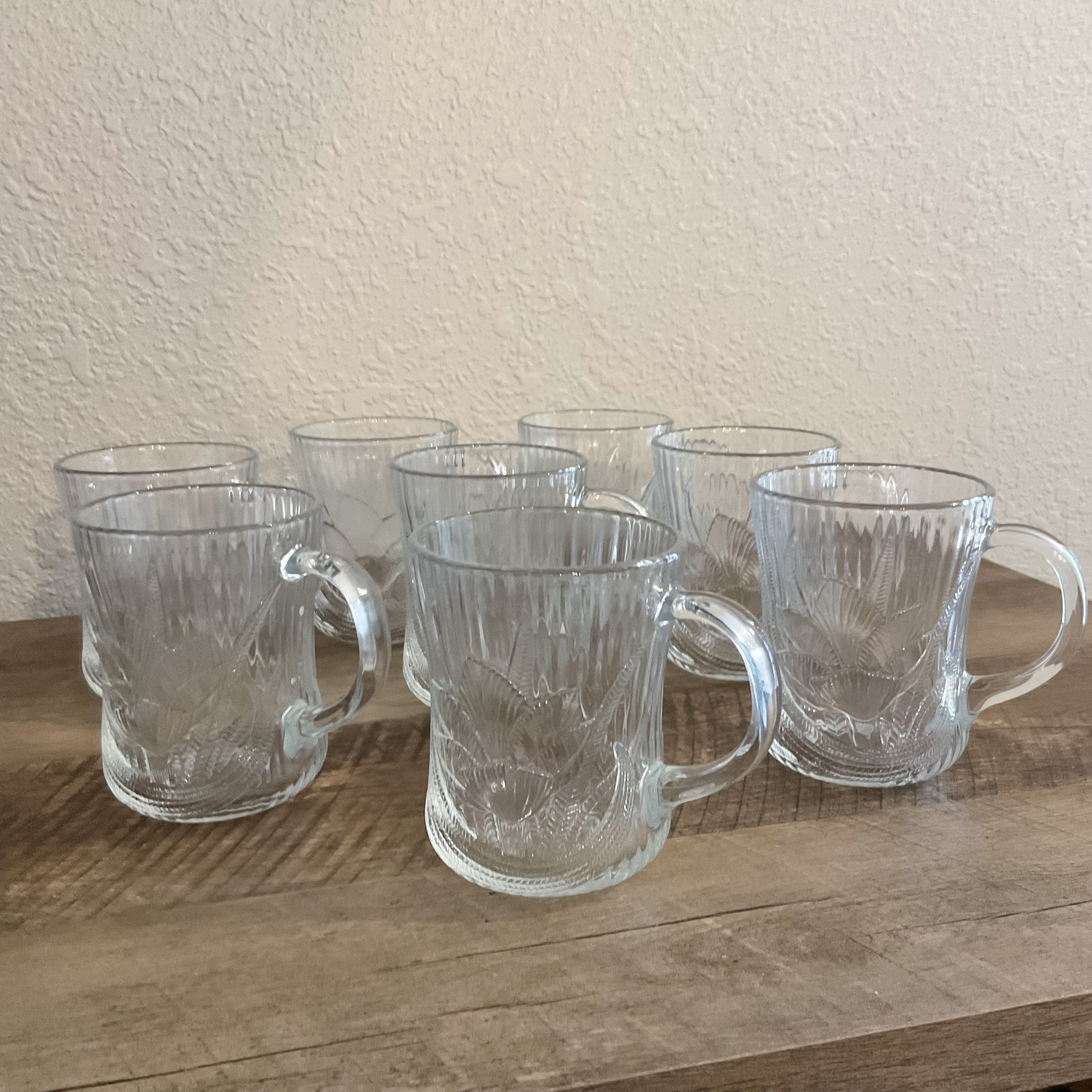  megarte Vintage Glass Coffee Mugs - 14 Oz Embossed