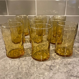 Set of 9 MCM Vintage Honeycomb Libbey Star HT Amber Juice Glasses