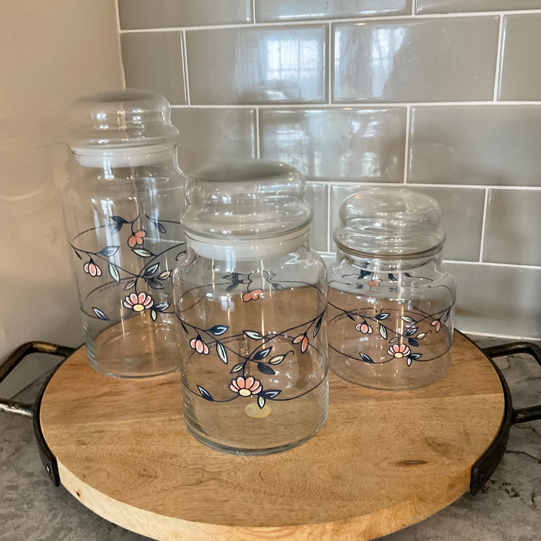 Vintage Glass Canisters, Princess House Heritage Blossom Canister Set