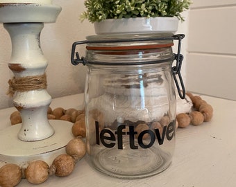 Vintage Typography Leftover Jar 1970s