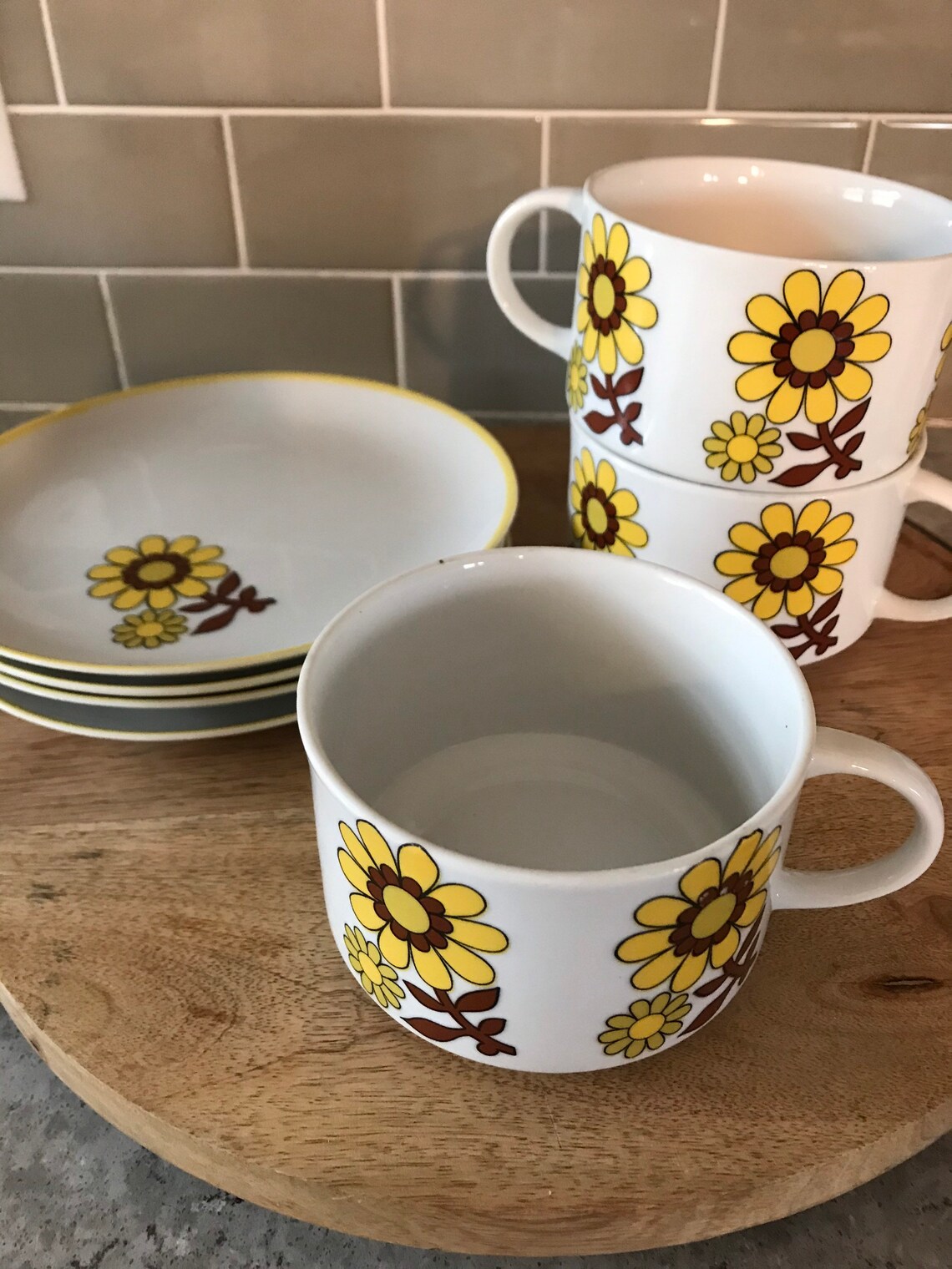 Vintage soup cups and sandwich plates. Retro mid century. Etsy