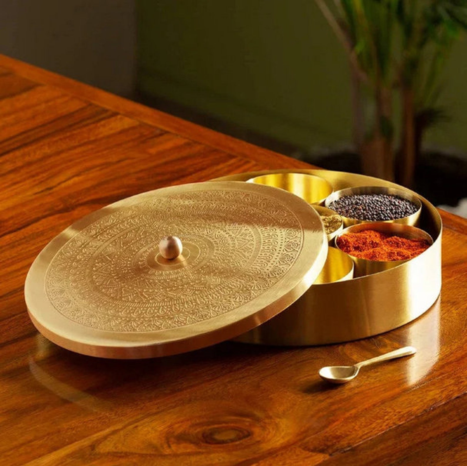Indian Handmade Pure 100 Brass Spice Box Indian Spice Box Etsy