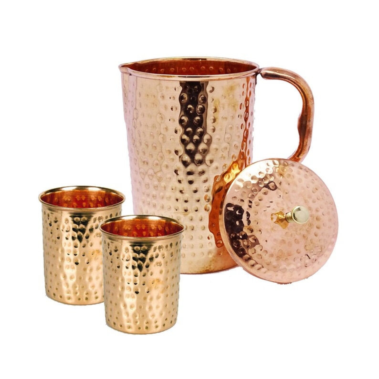 Pure Copper 99.74 Water Jug With 2 Copper Tumblers With Lid Etsy