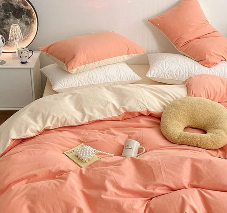 3 Pcs Peach Cotton Duvet Cover in Peach Bedding Set Queen Etsy