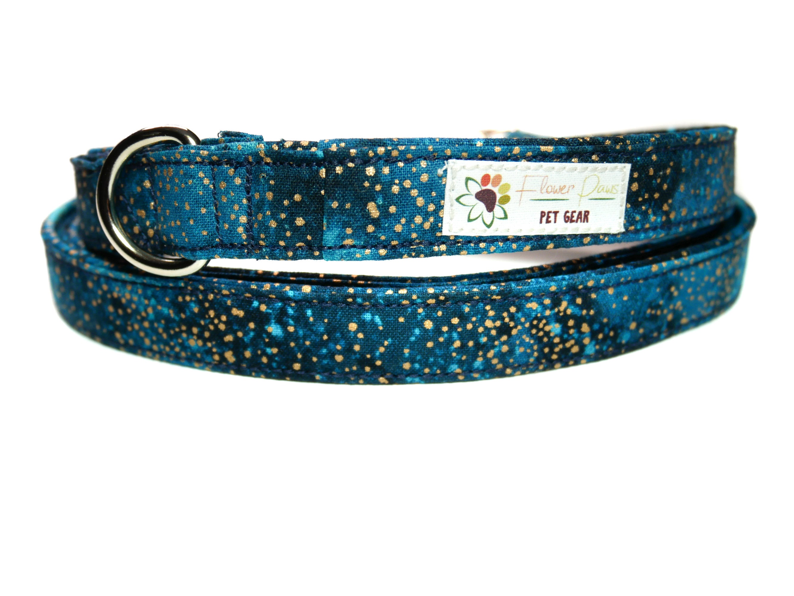 Handmade Dog Leash Starry Night Dog Leash Blue and Gold Dog Leash Blue