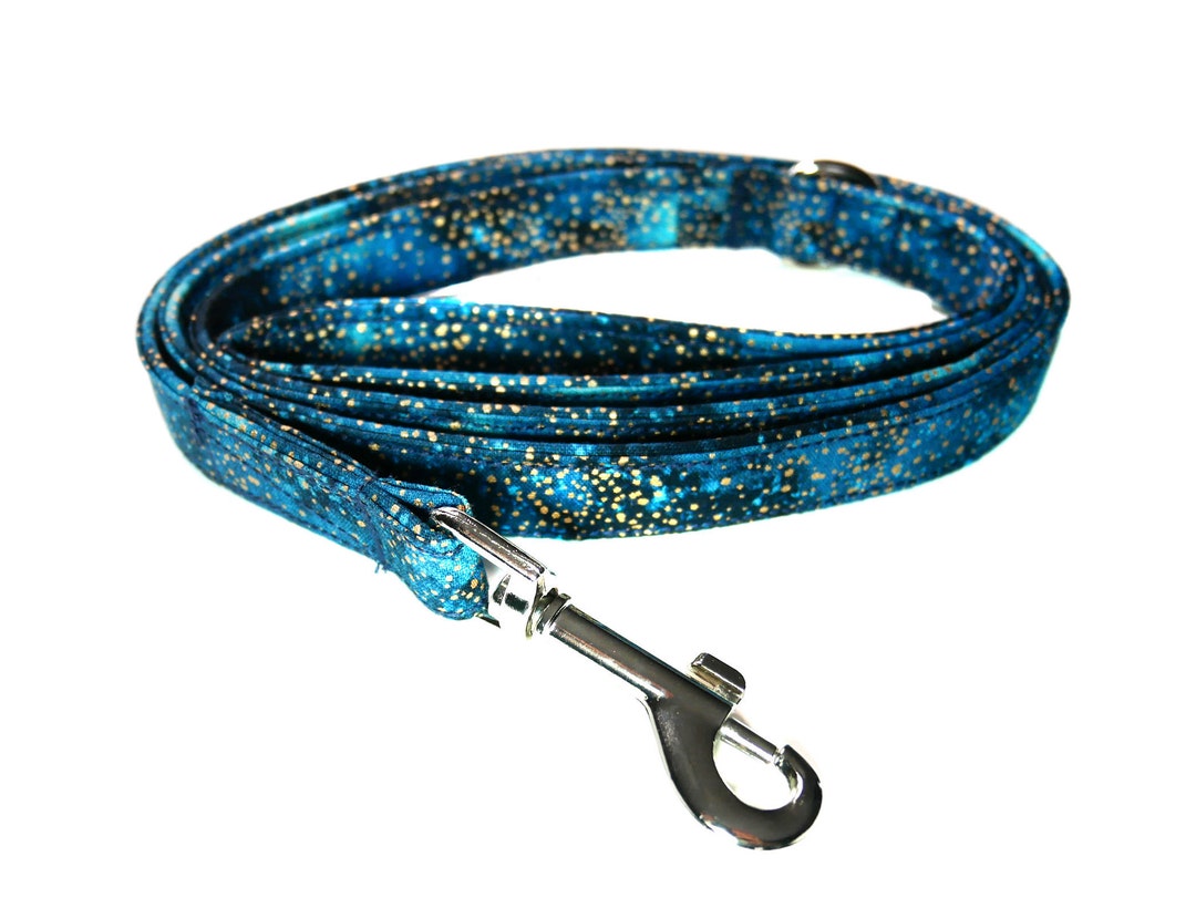 Handmade Dog Leash Starry Night Dog Leash Blue and Gold Dog Leash Blue