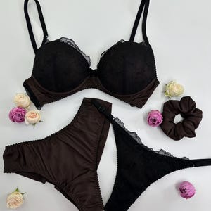 Lingerie Set/Women&#39;s Panties/Silk Brazilian/Lace Bra/Silk Lingerie/Sexy Underwear/lntimates set/Lace thongs/Black lingerie/Nightwear/Bikini