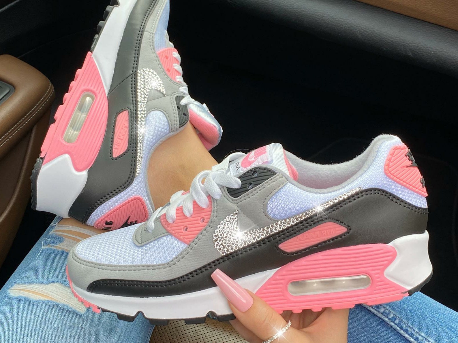 womens nike air max 90 rose gold with swarovski crystals