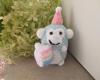 Crochet Velvet Birthday Monkey Plush