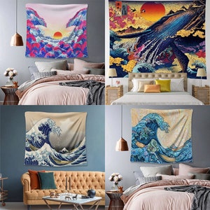 The Great Wave off Kanagawa Tapestry Bohemia Tapestries Tarot Vintage Floral Tapestry Mystic Tapestry Wall Hanging Wall Art Live background