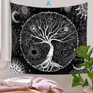 Tree of Life Tapestry Bohemia Tapestries Tarot Tapestry Vintage Floral Tapestry Mystic Tapestry Black/White Tapestry Wall Hanging Wall Art