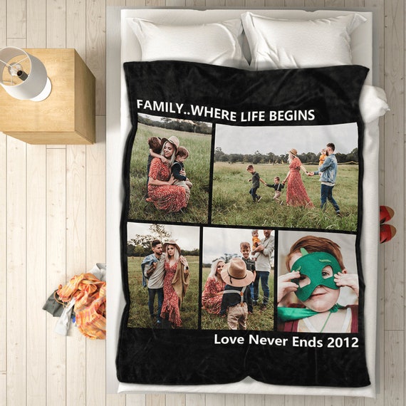 Custom Blanket with Photo Picture Text Personalized Throw Blanket