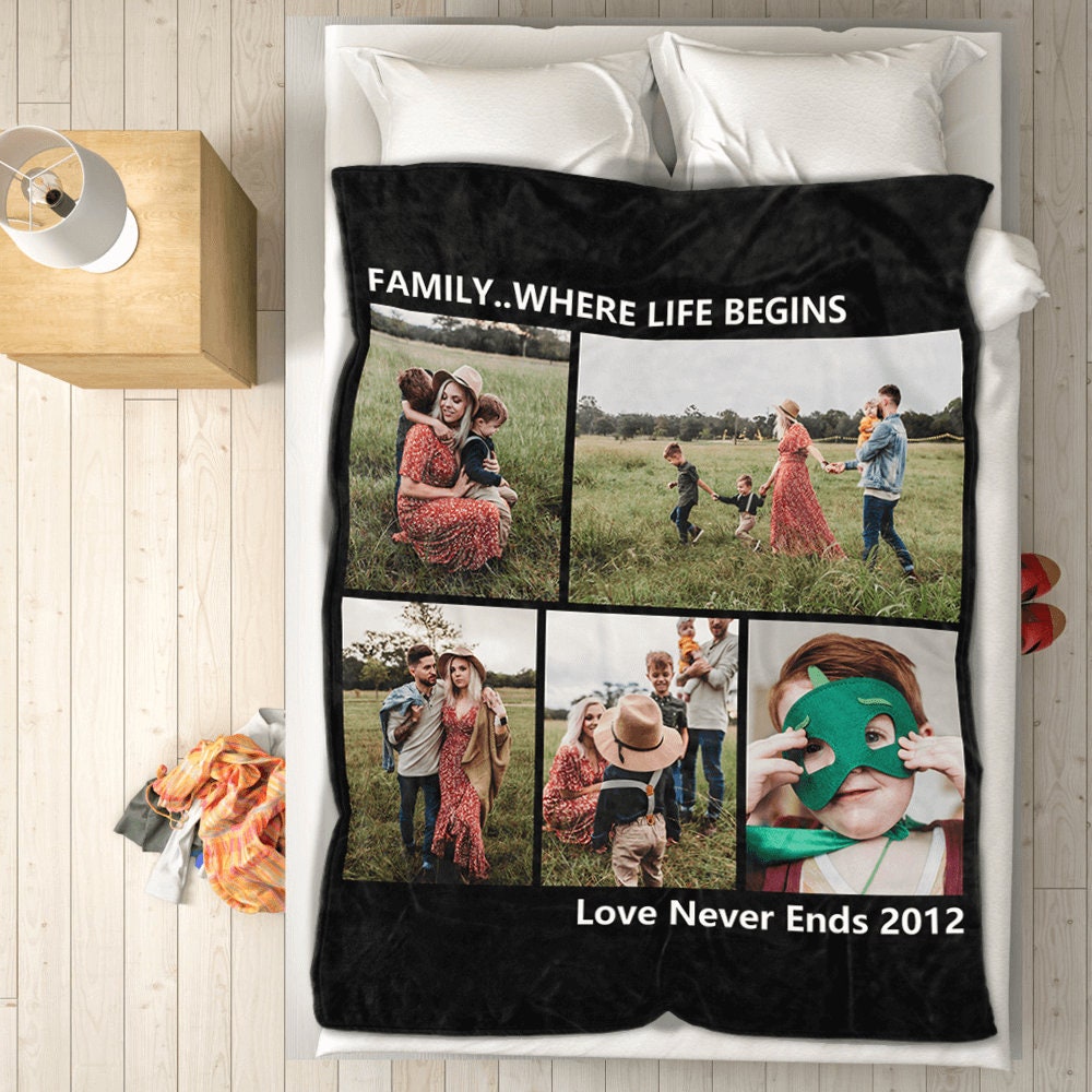 Custom Blanket with Photo Text Personalized Bedding Throw Etsy