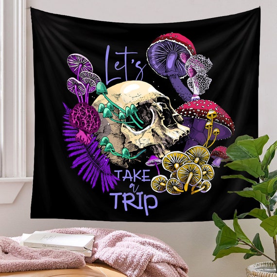 Mushroom Skull Tapestry Flower Vines Tapestries Tarot Tapestry